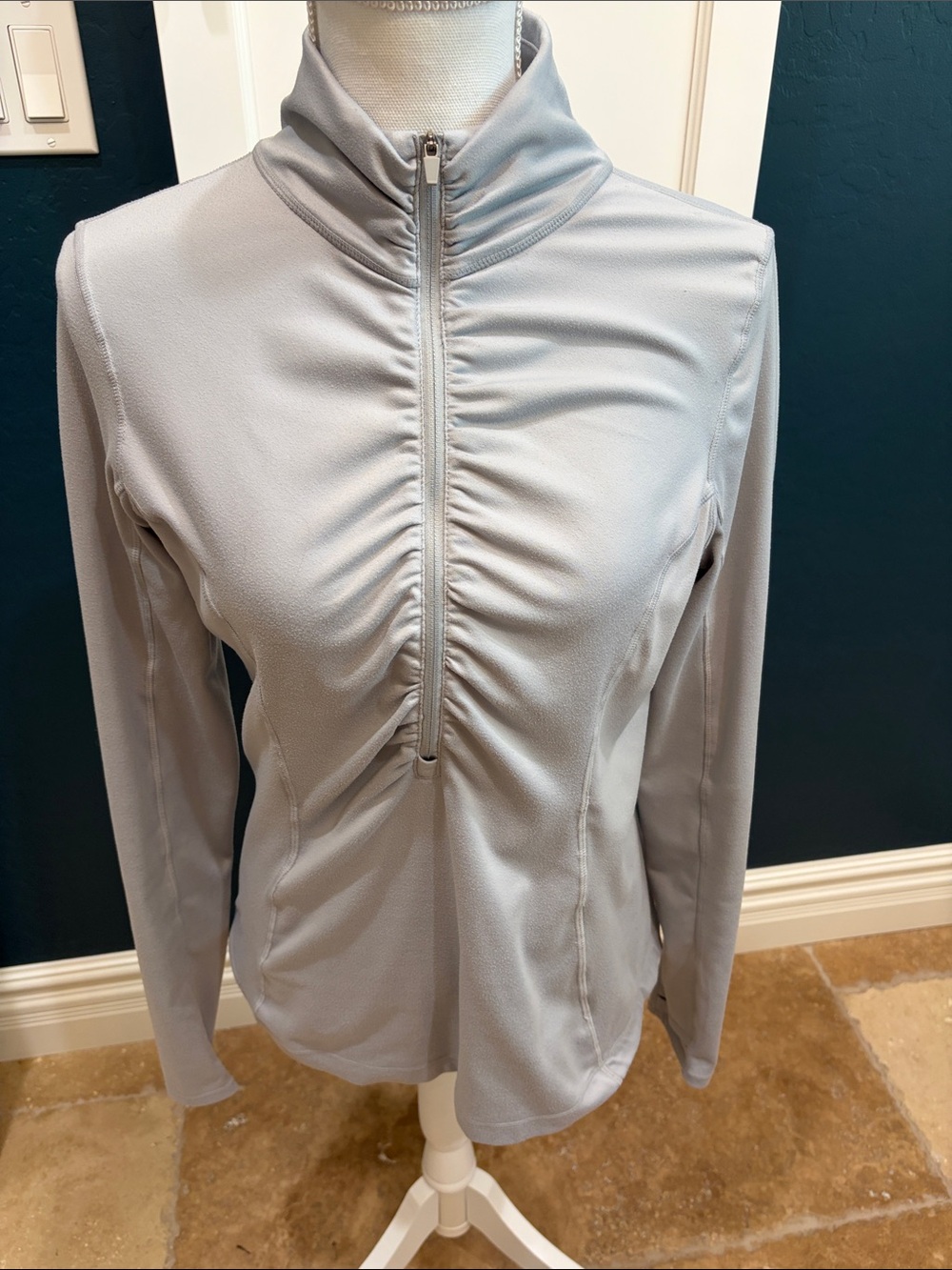 90 degrees gray long sleeve zip front athletic top